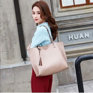 DREUBEA Soft Faux Leather Tote Tassel Shoulder Bag in Bronze